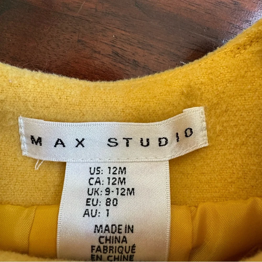 Max Studio Mustard Yellow Double Breasted Dress Coat Infant Girl Size 12Mos